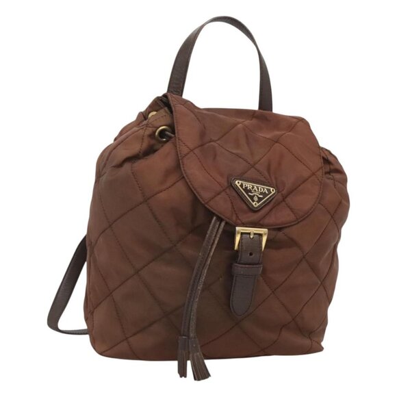 PRADA Backpack Nylon Brown Gold Auth bs26477 - Picture 1 of 16